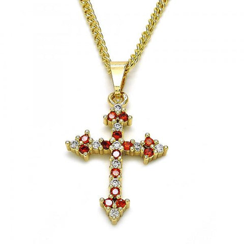 Collares con Dije 04.284.0010.1.22 Oro Laminado, Diseño de Cruz, con Zirconia Cubica Granate y Blanca, Pulido, Dorado