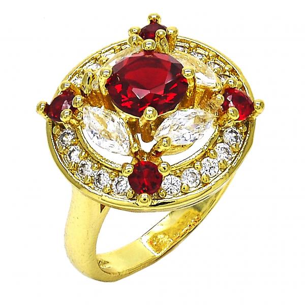 Anillo Multi Piedra 01.266.0017.07 Oro Laminado, con Zirconia Cubica Granate y Blanca, Pulido, Dorado