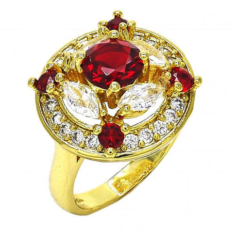 Anillo Multi Piedra 01.266.0017.07 Oro Laminado, con Zirconia Cubica Granate y Blanca, Pulido, Dorado