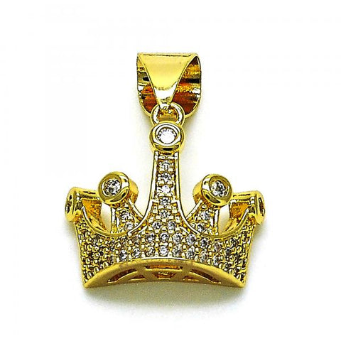Dije Elegante 05.342.0143 Oro Laminado, Diseño de Corona, con Micro Pave Blanca y Zirconia CubicaBlanca, Pulido, Dorado
