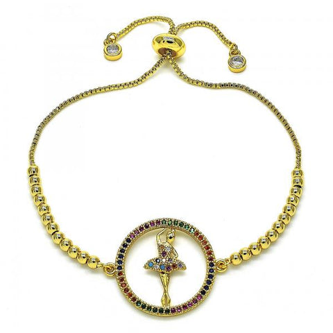 Pulsera Bolo Ajustable 03.341.0008.10 Oro Laminado, con Micro Pave Multicolor, Pulido, Dorado