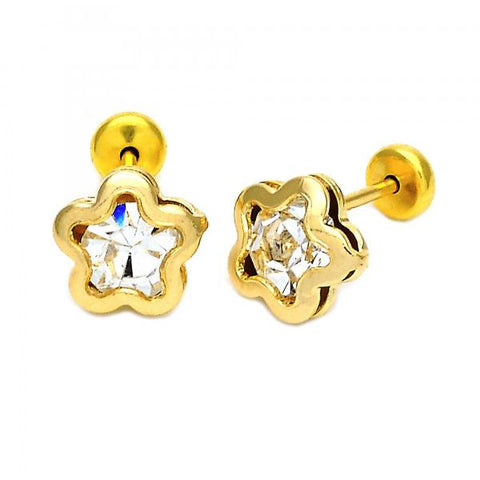 Arete Dormilona 02.09.0029 Oro Laminado, Diseño de Estrella, con Cristal Blanca, Pulido, Dorado
