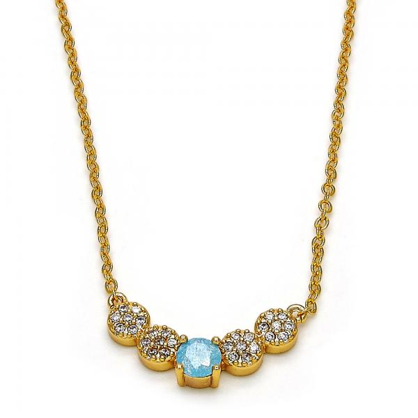 Collares con Dije 04.213.0035.2.16 Oro Laminado, con Zirconia Cubica Turquesa y Blanca, Pulido, Dorado