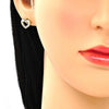 Arete Dormilona 02.156.0469 Oro Laminado, Diseño de Corazon, con Micro Pave Blanca, Pulido, Dorado