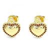 Arete Dormilona 02.156.0458.2 Oro Laminado, Diseño de Corazon, con Micro Pave Granate, Pulido, Dorado