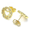 Arete Dormilona 02.156.0527 Oro Laminado, Diseño de Corazon, con Micro Pave Blanca, Pulido, Dorado