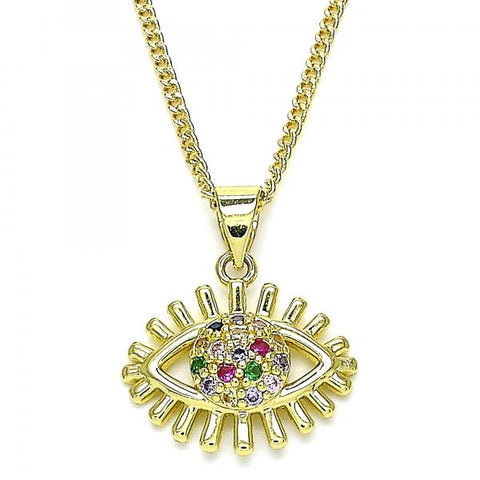 Collares con Dije 04.156.0390.1.20 Oro Laminado, Diseño de Ojo Griego, con Micro Pave Multicolor, Pulido, Dorado