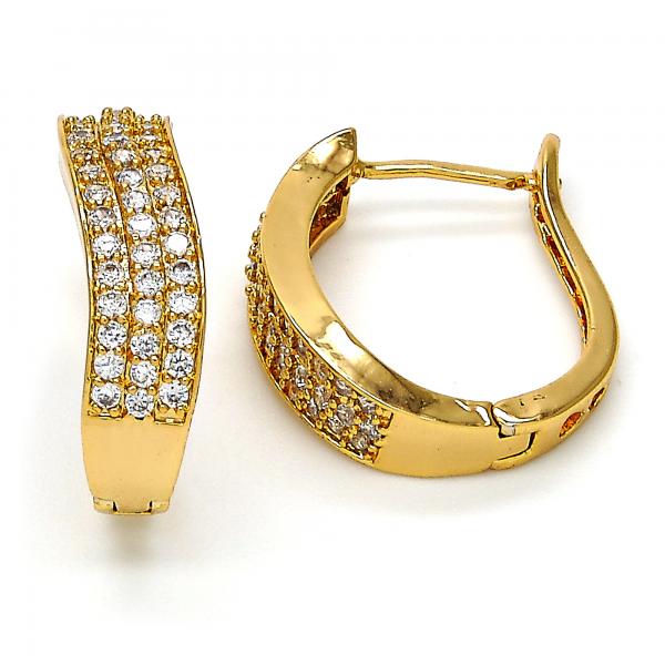 Argolla Huggie 02.260.0004.20 Oro Laminado, con Micro Pave Blanca, Pulido, Dorado