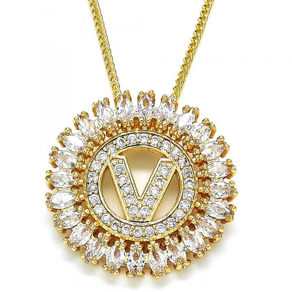 Collares con Dije 04.210.0023.20 Oro Laminado, Diseño de Iniciales, con Zirconia Cubica Blanca, Pulido, Dorado