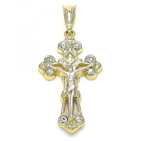 Dije Religioso 05.351.0026.1 Oro Laminado, Diseño de Crucifijo, con Cristal Blanca, Pulido, Tricolor