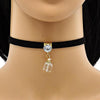 Gargantilla Elegante 04.215.0022.13 Oro Laminado, Diseño de Choker, con Zirconia Cubica Blanca y AzavacheBlanca, Pulido, Dorado