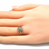 Anillo Multi Piedra 01.210.0085.1 Oro Laminado, Diseño de Flor, con Zirconia Cubica Blanca, Pulido, Dorado