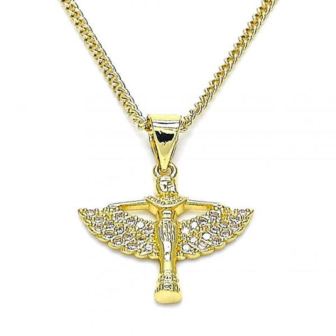 Collares con Dije 04.156.0439.18 Oro Laminado, Diseño de Angel, con Micro Pave Blanca, Pulido, Dorado