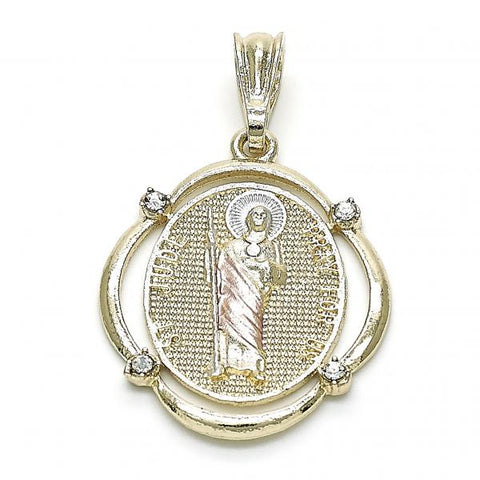 Dije Religioso 05.351.0073 Oro Laminado, Diseño de San Judas, con Cristal Blanca, Pulido, Tricolor