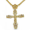Dije Religioso 05.253.0048 Oro Laminado, Diseño de Crucifijo, con Zirconia Cubica Granate y Blanca, Pulido, Dorado