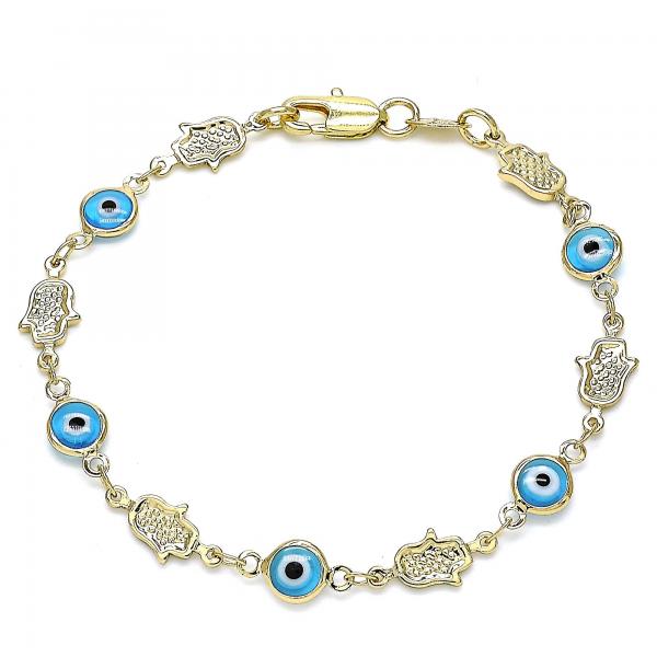 Pulsera Elegante 03.326.0007.3.08 Oro Laminado, Diseño de Ojo Griego y Mano de Dios, Diseño de Ojo Griego, Resinado Turquesa, Dorado