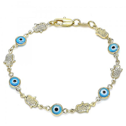 Pulsera Elegante 03.326.0007.3.08 Oro Laminado, Diseño de Ojo Griego y Mano de Dios, Diseño de Ojo Griego, Resinado Turquesa, Dorado