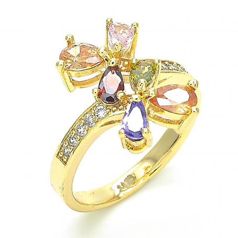 Anillo Multi Piedra 01.221.0004.08 Oro Laminado, Diseño de Gota, con Zirconia Cubica Multicolor, Pulido, Dorado