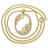 Collares con Dije 04.156.0184.1.20 Oro Laminado, Diseño de Gota, con Zirconia Cubica Rose Water Opal y CristalBlanca, Pulido, Dorado