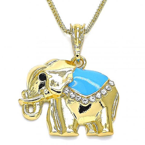 Collares con Dije 04.380.0025.1.20 Oro Laminado, Diseño de Elefante, con Cristal Blanca y Negro, Esmaltado Azul, Dorado