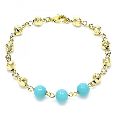 Pulsera Elegante 03.63.2224.1.08 Oro Laminado, Diseño de Bola, con Perla Turquoise, Diamantado, Dorado