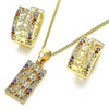 Juego de Arete y Dije de Adulto 10.210.0113.3 Oro Laminado, Diseño de Elefante, con Zirconia Cubica Multicolor, Pulido, Dorado