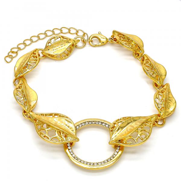 Pulsera Elegante 03.241.0001.08 Oro Laminado, Diseño de Oja, con Cristal Blanca, Pulido, Dorado