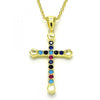 Collares con Dije 04.336.0082.2.16 Plata Rodinada, Diseño de Cruz, con Zirconia Cubica Multicolor, Pulido, Dorado
