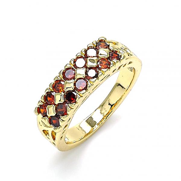Anillo Multi Piedra 01.346.0023.2.08 Oro Laminado, con Zirconia Cubica Granate, Pulido, Dorado