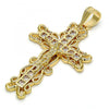Dije Religioso 05.120.0033 Oro Laminado, Diseño de Crucifijo, con Zirconia Cubica Blanca, Pulido, Dorado