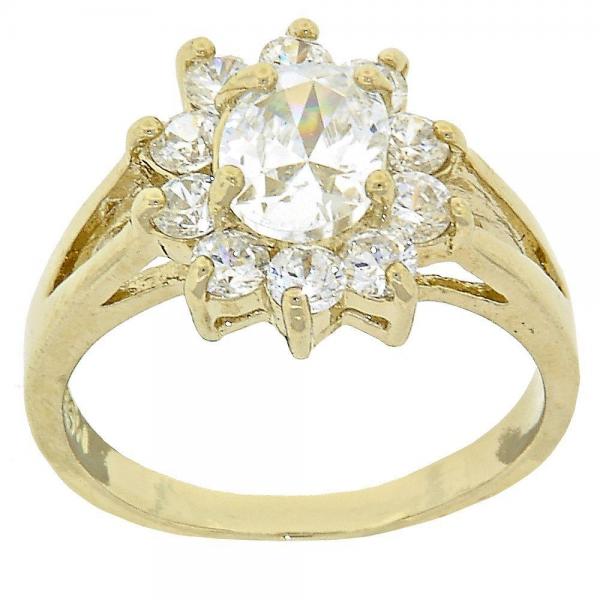 Anillo Multi Piedra 5.055.007.08 Oro Laminado, Diseño de Flor, con Zirconia Cubica Blanca, Pulido, Dorado