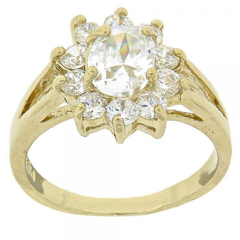 Anillo Multi Piedra 5.055.007.08 Oro Laminado, Diseño de Flor, con Zirconia Cubica Blanca, Pulido, Dorado
