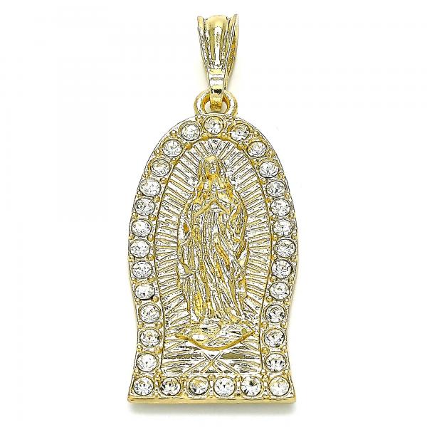 Dije Religioso 05.351.0125 Oro Laminado, Diseño de Guadalupe, con Cristal Blanca, Pulido, Dorado