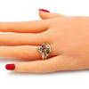 Anillo Multi Piedra 01.221.0006.1.09 Oro Laminado, con Zirconia Cubica Multicolor, Pulido, Dorado