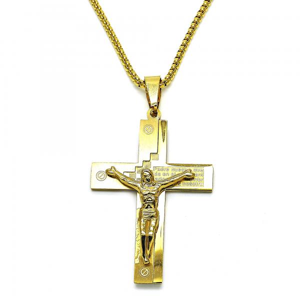 Collares con Dije 04.116.0058.1.30 Acero Inoxidable, Diseño de Crucifijo, Pulido, Dorado
