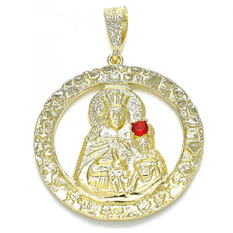 Dije Religioso 05.213.0073 Oro Laminado, Diseño de Santa Barbara, con Cristal Granate, Pulido, Dorado