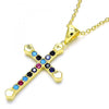 Collares con Dije 04.336.0082.2.16 Plata Rodinada, Diseño de Cruz, con Zirconia Cubica Multicolor, Pulido, Dorado