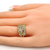 Anillo Multi Piedra 01.99.0059.08 Oro Laminado, Diseño de Flor, con Micro Pave Blanca, Pulido, Dorado