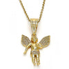 Dije Religioso 05.120.0040 Oro Laminado, Diseño de Angel, con Micro Pave Blanca, Pulido, Dorado