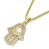 Collares con Dije 04.156.0415.20 Oro Laminado, Diseño de Mano de Dios, con Micro Pave Blanca, Pulido, Dorado