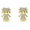 Arete Dormilona 02.156.0418 Oro Laminado, Diseño de Nina Pequena, con Micro Pave Blanca y Negro, Pulido, Dorado