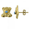 Arete Dormilona 02.187.0010 Oro Laminado, Diseño de Osito, Esmaltado Azul, Tono Dorado