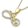 Collares con Dije 04.380.0006.20 Oro Laminado, Diseño de Corazon y Infinito, Diseño de Corazon, con Cristal Blanca, Pulido, Dorado