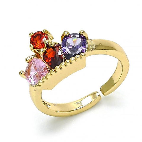 Anillo Multi Piedra 01.210.0080.1 Oro Laminado, Diseño de Corona y Gota, Diseño de Corona, con Zirconia Cubica Multicolor, Pulido, Dorado