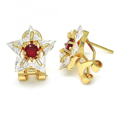 Arete Dormilona 02.217.0082.1 *PROMO* Oro Laminado, Diseño de Estrella, con Zirconia Cubica Rubi y Blanca, Pulido, Dorado