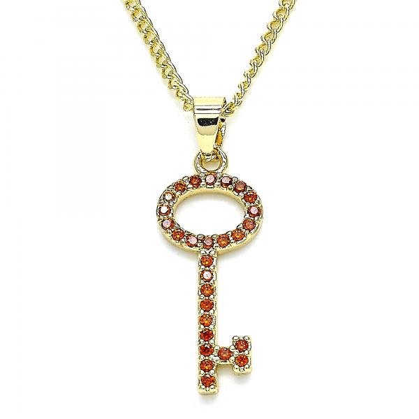 Collares con Dije 04.344.0012.1.20 Oro Laminado, Diseño de Llave, con Micro Pave Granate, Pulido, Dorado