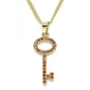 Collares con Dije 04.344.0012.1.20 Oro Laminado, Diseño de Llave, con Micro Pave Granate, Pulido, Dorado