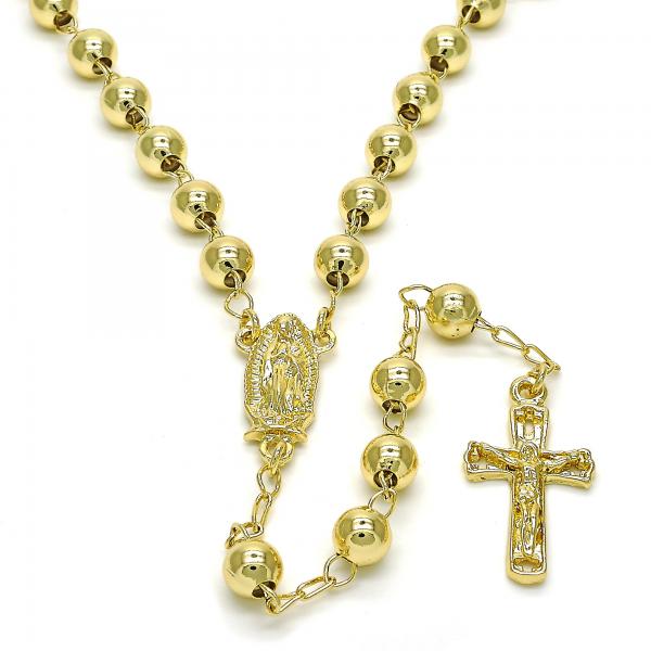 Rosario Mediano 09.213.0018.28 Oro Laminado, Diseño de Guadalupe y Crucifijo, Diseño de Guadalupe, Pulido, Dorado