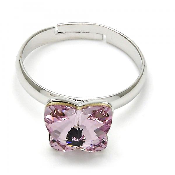 Anillo Multi Piedra 01.239.0007.5 Rodio Laminado, Diseño de Mariposa, con Cristales de Swarovski Rosaline, Pulido, Rodinado