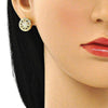 Arete Dormilona 02.156.0568 Oro Laminado, Diseño de Corazon, con Micro Pave Blanca, Pulido, Dorado